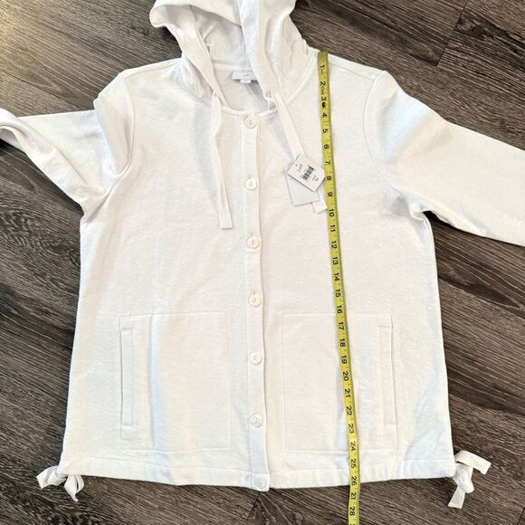 J Jill White Cotton Linen Button Up Hoodie New - Picture 8 of 10